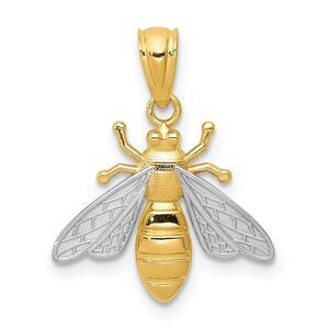 14k Yellow Gold and White Rhodium Two Tone Bee Pendant